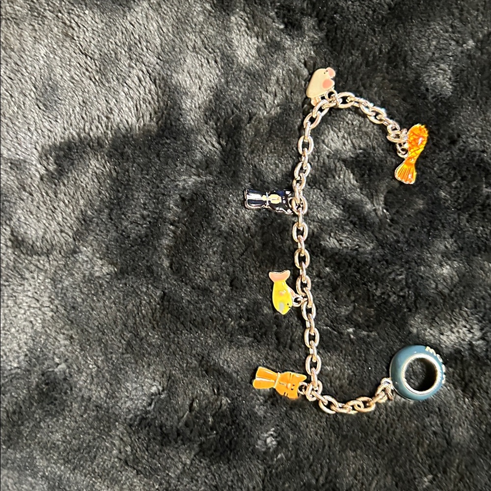 Silver Charm Bracelet with Colorful Cat & Fish Charms - Picture 2 of 2